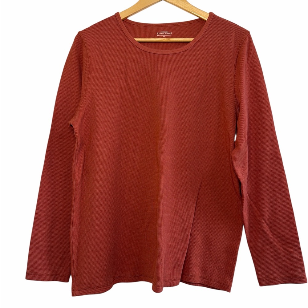 Northern Reflections Waffle Knit Long Sleeve Top Rust Orange XL